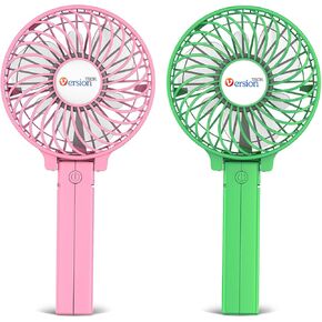 VersionTECH. Portable Handheld Fan 2Pack, Pink+Green Powerful 180° Foldable Rechargeable Clip Fan with 3 Speeds