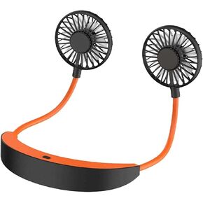 Hanging Neck Fan, Hands-Free Fan Necklace USB Charged Mini Fan Portable USB Personal Fan with USB Cable 4 Speeds and 360 Degree Rotation for Outdoor Sport Low Noise Design (Color : Orange)