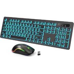 Backlit Large Print Wireless Keyboard and Mouse Combo, 2.4G Full Size Keyboards with Light Up Large Keys, Oversize Letters Keys Easy to See and Type, Quiet Keyboard Mouse for Windows, Laptop, PC
