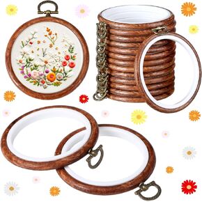 Burbell 15 Pcs Mother Day Graduation Round Embroidery Hoops Circle Rubber Hoops Ring Display Cross Stitch Ornament Imitated Wood Frame Kits for Craft Sewing DIY Hanging Gifts (6 Inch)
