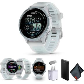 Garmin Forerunner 570 Running Smartwatch, 42MM WiFi, GPS Fitness Smart Watch for Men and Women, Cloud Blue Aluminum with Translucent Whitestone/Cloud Blue Band​ Bundle with P-Bank + More