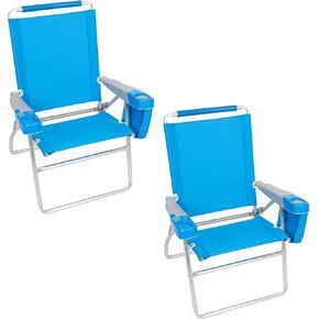 Rio Beach 2-Pack 17" Extended Height 4-Position Folding Beach Chair, Bright Blue