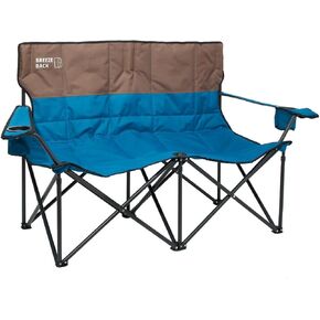 Outdoor 2-Person Low Love Seat Portable Camping Chair for Two, 600D Weather-Resistant Polyester, Steel Frame, Cup Holders, Adjustable Armrests, Foldable, 500lb Capacity