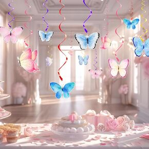 Butterfly Party Decorations - Butterfly Happy Birthday Banner - Butterfly Party Hanging Swirls Decorations - Butterfly Party Supplies for Kids