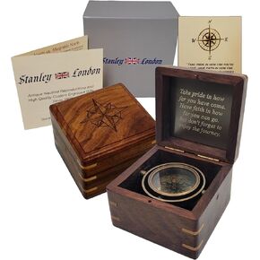 Engraved Compass Personalized in Wood Box | Antique Brass Desk Compass Gifts for Men, Him, Son, Grandson, Teen Boys for Graduation, Baptism, Confirmation, Leadership
