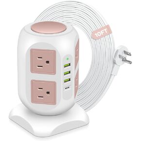 Rose Gold Power Strip Desk Accessories for Women, Girls - Flat Plug Outlet Extender (8 Outlet 4 USB Port) - 10FT Extension Cord Tower Surge Protector - USB C Charging Station - Home Office Room Decor