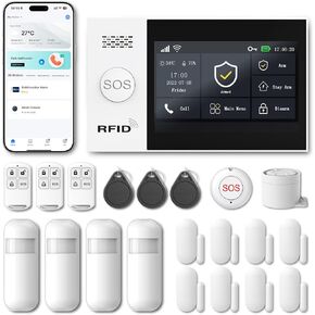 Alarm System for Home Security, DIY, Touch Screen, Motion Detection, Contact sensors, Wireless Siren, Remotes, Phone App, Compatible with Alexa, Continuous Updates,NO Monthly Fees