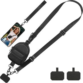 Clip and Go Strap for Phone with Wallet Crossbody, Adjustable Phone Lanyard with Cell Phone Wrist Strap & Tether Tab for Women & Men, Sport-Style, Black
