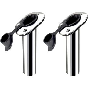 2PCS Boat Stainless Steel Polished Fishing Rod Holder Flush Mount 30/90 Degree Casting Flange with Rubber Cap, Liner, Gasket and Screws Included for Marine Yacht Kayak