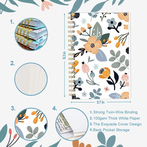 A5 Blank Notebook - 70 Sheets/140 Pages Blank Paper Notebook, 100 GSM Thick White Paper, 5.8" x 8.3" Spiral Blank Journal, Blue Watercolor in Saudi Arabia