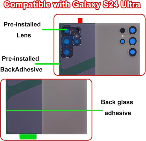 S24 Ultra Back Glass Replacement for Samsung Galaxy S24 Ultra 5G Back Glass Cover with Pre-Installed Tape and Camera Lens +Tools (Dark Gray) in Saudi Arabia