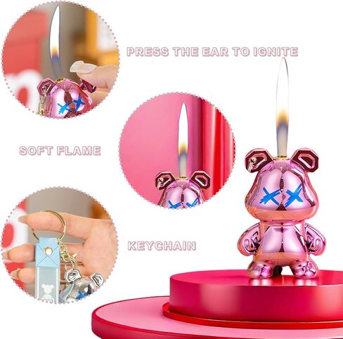 Cute Animal Soft Flame Lighter Cool Creative Design Lighters Butane Refill，Kawaii Cartoon Lighter Accessories，Unique Keychain Lighters for Women Birthday Candles BBQ (Without Butane Gas） (16) in Kuwait