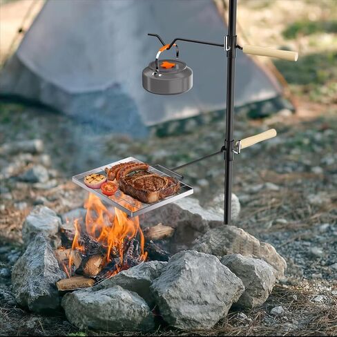 Campfire Grill Grate, Fire Pit Grill Grate with 360°Swivel Handle, Open Fire Cooking Equipment, Over Fire Camp Grill, Portable Camp Grill for Outdoor Camping BBQ, Stainless Steel Grate in Saudi Arabia