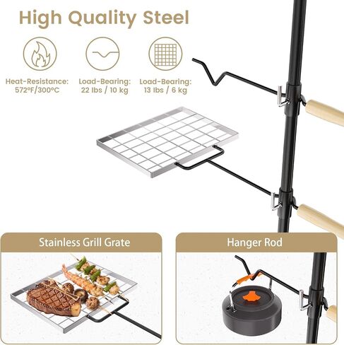 Campfire Grill Grate, Fire Pit Grill Grate with 360°Swivel Handle, Open Fire Cooking Equipment, Over Fire Camp Grill, Portable Camp Grill for Outdoor Camping BBQ, Stainless Steel Grate in Saudi Arabia