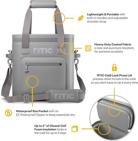 RTIC 20 يمكن أن يكون برودة ناعمة للغاية ، معزول ، مقاوم للماء ، دليل تسرب ، حقيبة عائمة محمولة للمشروبات ، الشراب ، الغداء ، في الهواء الطلق ، الشاطئ ، السيارات ، التخييم ، النزهة ، الصيد ، القارب in Kuwait