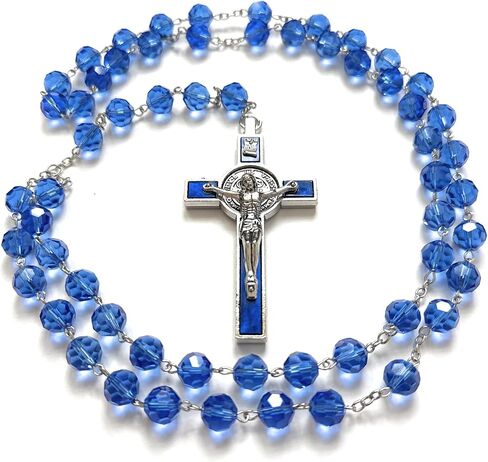 Made In Italy Blue Rosary blessed by Pope Francis Vatican Rome Holy Father for car rearview mirror rosario catolicos para hombre Crystal Glass Beads with Silver Toned Papal Cross Crucifix US ARMY soldiers veterans freedom in Saudi Arabia