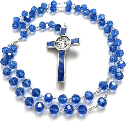 Made In Italy Blue Rosary blessed by Pope Francis Vatican Rome Holy Father for car rearview mirror rosario catolicos para hombre Crystal Glass Beads with Silver Toned Papal Cross Crucifix US ARMY soldiers veterans freedom in Saudi Arabia