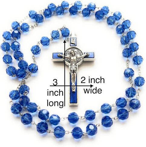 Made In Italy Blue Rosary blessed by Pope Francis Vatican Rome Holy Father for car rearview mirror rosario catolicos para hombre Crystal Glass Beads with Silver Toned Papal Cross Crucifix US ARMY soldiers veterans freedom in Saudi Arabia