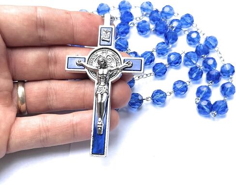 Made In Italy Blue Rosary blessed by Pope Francis Vatican Rome Holy Father for car rearview mirror rosario catolicos para hombre Crystal Glass Beads with Silver Toned Papal Cross Crucifix US ARMY soldiers veterans freedom in Saudi Arabia