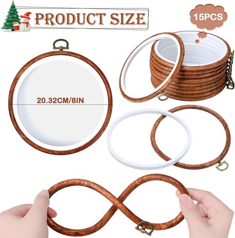Burbell 15 Pcs Mother Day Graduation Round Embroidery Hoops Circle Rubber Hoops Ring Display Cross Stitch Ornament Imitated Wood Frame Kits for Craft Sewing DIY Hanging Gifts (6 Inch) in Saudi Arabia