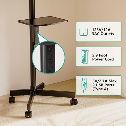 WALI TV Stand with Power Outlet, Universal TV Mount Stand for 32-70 inch TVs, Height Adjustable, Swivel Table Top TV Stand with Tempered Glass Base, Holds up to 88 LBs, Max VESA 600x400mm(TVDVD-5P) in Saudi Arabia