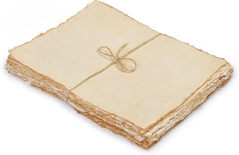 LEATHER VILLAGE Watercolor Paper- 6 X 4 inches - 25 Sheets Watercolor Paper for Drawing, Sketching, Wedding Cards & Crafts - 150 GSM Thick Deckle Edge Virgin Cotton Handmade Paper - Vintage in Kuwait