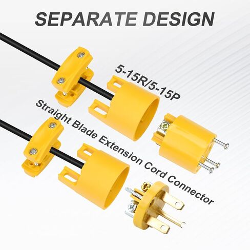 1PCS Extension Cord Ends Electrical Replacement Connector NEMA 5-15R 15A 125V Yellow Shell 2 Pole 3 Wire Grounding Female Straight blade electric plug replacement power cord socket,UL Listed. in Saudi Arabia