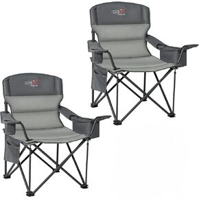 Oversized Folding Camping Chair, Heavy Duty Support 500LBS Outdoor Chair with Cup Holder Storage and Cooler Pouch, Collapsible Padded Arm Chair for Sports Garden Beach Fishing, Black