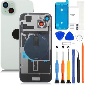 AGCUT for iPhone 15 Plus Back Glass Replacement for iPhone 15 Plus Rear Back Glass with Wireless Charging Flex Cable+Flashlight +Microphone+Camera Frame All Parts (Black)