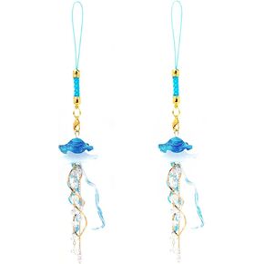 2PCS Fashion Blue Jellyfish Phone Charm Y2K Accessories Phone Phone Aseshetic Keychain Decor