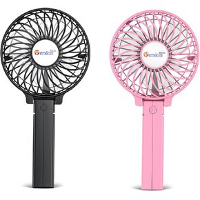 VersionTECH. Portable Handheld Fan 2Pack, Black+Pink Powerful 180° Foldable Rechargeable Clip Fan with 3 Speeds
