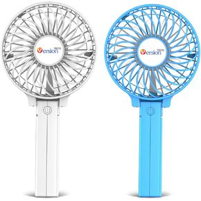 VersionTECH. Portable Handheld Fan 2Pack, White+Blue Powerful 180° Foldable Rechargeable Clip Fan with 3 Speeds