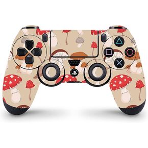 ZOOMHITSKINS Compatible with PS4 Controller Skin, Mushroom Brown Red Beige Vintage Retro Forrest, Durable, Vinyl, Made in The USA