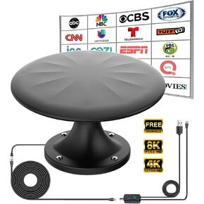 RV TV Antennas Roof Mounted, Portable RV Antenna for Camper Outdoor, 720° Omni Directional Reception Digital Signal for TV, Suit for Travel Trailer/Camping (Black, Large)