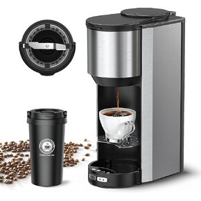 طحن و Brew 2 في 1 خدمة واحدة من صانع القهوة ، مع سعة سفر سعة 16 أوقية من الفولاذ المقاوم للصدأ ودرج قابل للتعديل ، خيارات تخمير مزدوجة كوب واحد كوب من مصنع الجعة للقهوة الأرضية