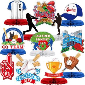 12 Pcs Baseball Party Decoration Baseball Centerpieces Baseball Birthday Party Supplies Baseball Decor Baseball Honeycomb Centerpieces Sports Theme Party Decor for Kids Boys Birthday Baby Shower Party