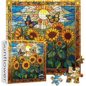 ألغاز زجاجية ملونة متقاطعة للبالغين 1000 قطعة وما فوق، ألغاز مسيحية من PICKFORU مع زهرة ملونة، ألغاز دينية كهدايا فريدة in Kuwait