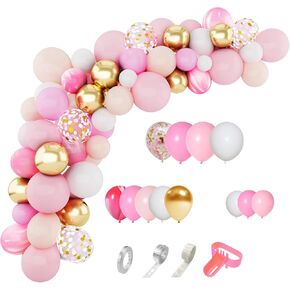 Amandir 144Pcs Pink Balloons Garland Arch Kit Light Pink Gold White Balloons Confetti Latex Metallic Balloons for Girl Birthday Baby Shower Wedding Party Decorations Supplies