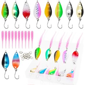 10pc Metal Spoon & Soft Plastic Lures Kit | Spinnerbait Box w/Paddle Tails | Bass/Walleye/Trout/Salmon | Pro Saltwater & Freshwater Fishing Gear