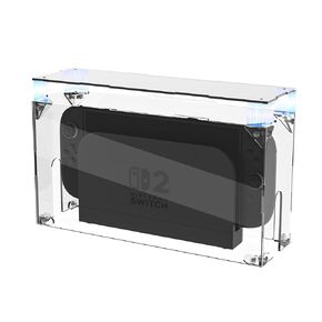 PlayVital Clear Acrylic Dustproof Cover for Nintendo Switch 2 | Magnetic Ventilation Top, Tool-Free Installation, Transparent Display Box for Switch 2 Dock Mode - Clear Black