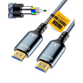 كابل HDMI الألياف البصرية 20ft/6m ، 4k@60 هرتز مضفر عالية السرعة HDMI كابل 18 جيجابت في الثانية ، HDMI 2.0 سلك مع موصلات مطلية بالذهب ، متوافق مع PS5/4/3 ، Xbox ، الكمبيوتر المحمول ، التلفزيون ، العرض ، HDTV