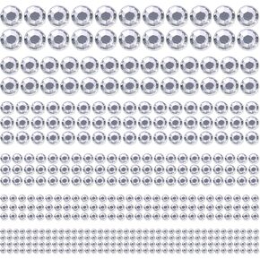1982Pcs Self Adhesive Pearls and Rhinestones Stickers, Shynek Stick on Pearls, Stick on Face Jewels Gems for Hair, Face, Makeup, Crafts, Scrapbooking Embellishments, 6 Sizes in Kuwait
