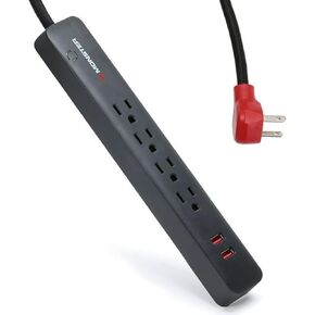 600J Surge Protector 4 Grounded Outlets & 2 USB Ports with a 6’ Nylon Braided Extension Cord