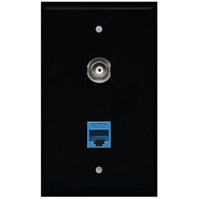 RiteAV - Black 1 Port BNC 1 Port Cat6 Ethernet Blue Wall Plate