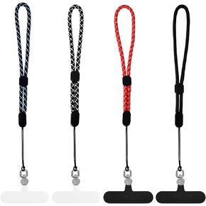 4pcs Phone Wristlet Strap & 4pcs Tether Tags, Metal Cellphone Tether Tab Hand Wrist Strap Lanyard Rotatable 360Phone Lanyard Pad for Most Cell Phone Multicolor