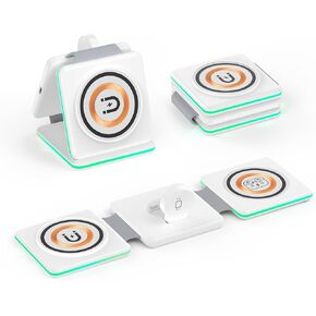 15W Fast Wireless Charger Pad Foldable 3 in 1 Magnetic Travel Wireless Charging Station Kick for iPhone 16/15 Pro Max/14/13/12/Pro/Max, iWatch Ultra/9/8/7/SE/6/5/4/3/2, AirPods 3/2/Pro