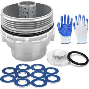 15620-31060 Oil Filter Housing Cap Fit For Toyota 2007+Camry 2010+ 4Runner Avalon Fj Cruiser RAV4 Oil Filter Housing Cap Holder 15620-31060+15643-31050 Plug+90430-12031 Gaskets(10pcs)+gloves