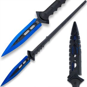 United Cutlery M48 Kommando Blue Talon Survival Spear | 8" Cast Stainless Steel Blade | Fiberglass Reinforced Handle | Includes Vortec Sheath | Use for Camping and Hiking | 44 1/8" Overall Length