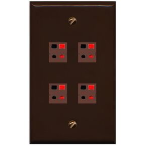 RiteAV 4 Port Speaker Wire Plug Jack Wall Plate - Flat Style [Black/Black]