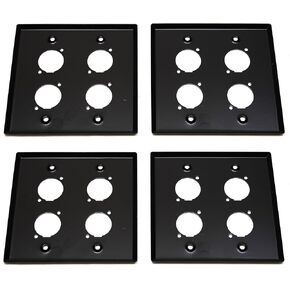 (4) Four Double Gang Blank Wall Plate for Four XLR Male or Female Panel Mount D Type BLACK Steel